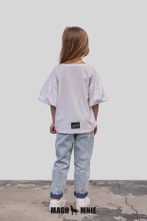 Bluzka t-shirt dziewczęcy biały WOLF MashMnie marszczony rękaw