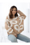 2Sweter półgolf damski oversize wzorek beżowy
