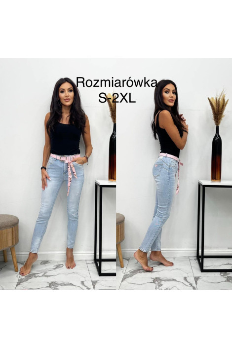 Spodnie damskie z paskiem z miękkiego jeansu PUSH UP niebieskie