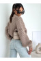 2Krótki Sweter damski oversize beżowy guziki BOCCA