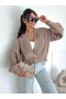 2Krótki Sweter damski oversize beżowy guziki BOCCA