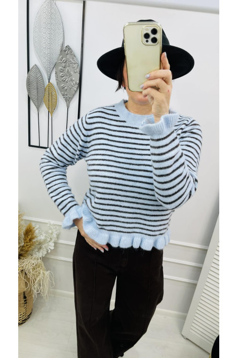 Sweter damski niebieski w brązowe paski