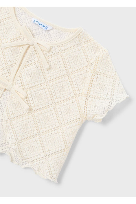 Koszulka t shirt dziewczęcy crochet 2w1 ażurkowa ecru MAYORAL
