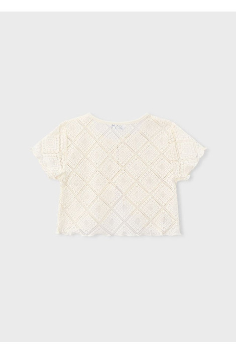Koszulka t shirt dziewczęcy crochet 2w1 ażurkowa ecru MAYORAL
