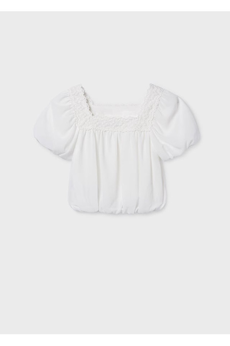 Elegancka Bluzka t shirt dziewczęcy gładki z gazy ecru MAYORAL