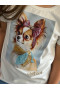 2T shirt Bluzka dziewczęca CHILL OUT bawełniana w cyrkonie PIESEK biały