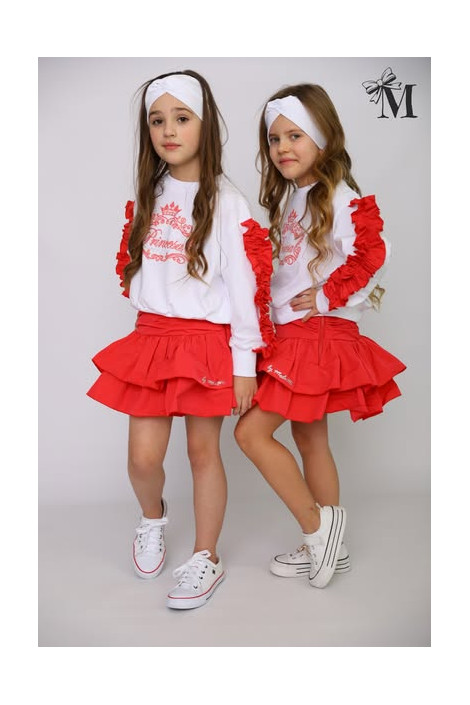 Komplet dla dziewczynki 2w1 bluza biała i czerwona spódnica MałaMi