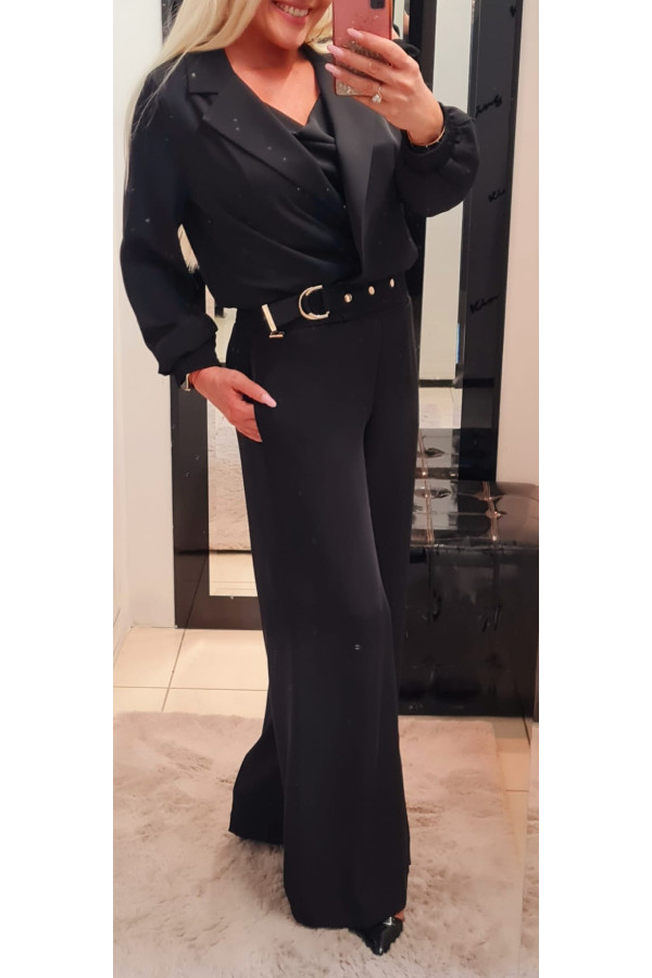 Eleganckie Spodnie damskie szwedy czarne cienkie KING