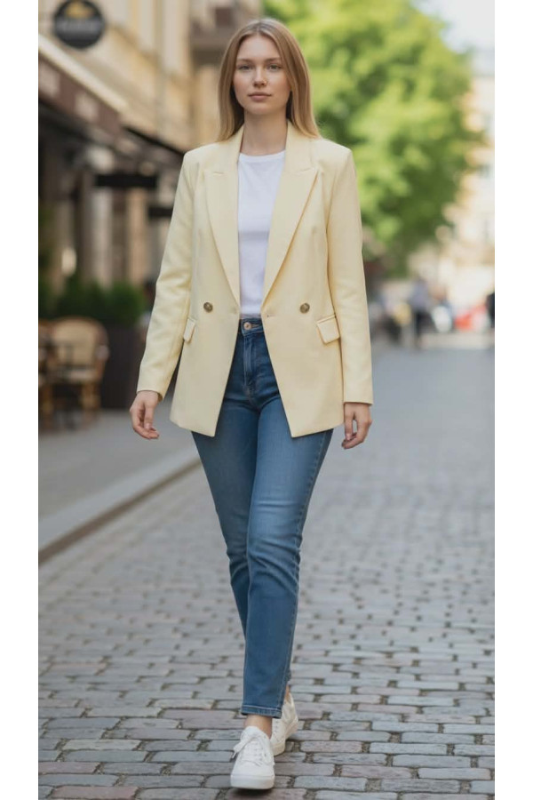 Elegancka Marynarka damska oversize złote guziki żółta MASSIMO