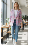 2Elegancka Marynarka damska oversize złote guziki krata różowa MASSIMO