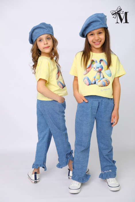 Spodnie dziewczęce jeans bawełniany SLIM falbanki MałaMi