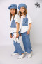 2T shirt Bluzka dziewczęca MałaMi bawełniana cyrkonie oversize KIESZEŃ ecru