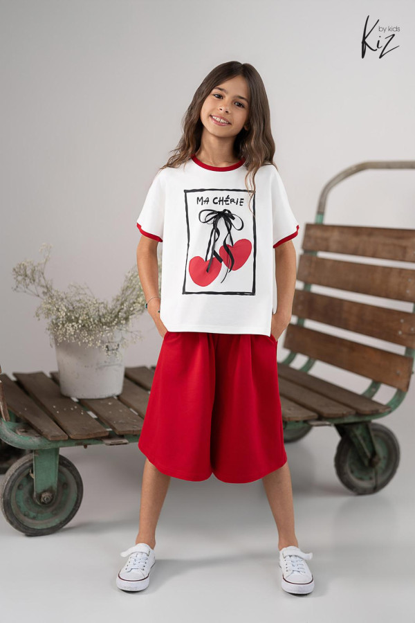 T-shirt dziewczęcy bawełniany WISIEŃKI kokardka biały KIZ